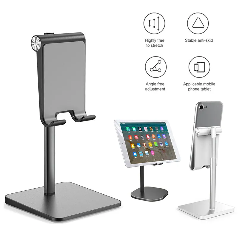 Telescopic Desk Mobile Phone Holder Stand for IPhone IPad Adjustable Metal Desktop Tablet Holder Gray-Standard Edition