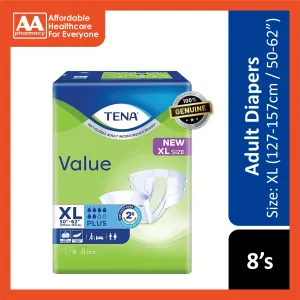Tena Value Plus Adult Diapers Size XL 8's (127-157cm / 50-62 inches)