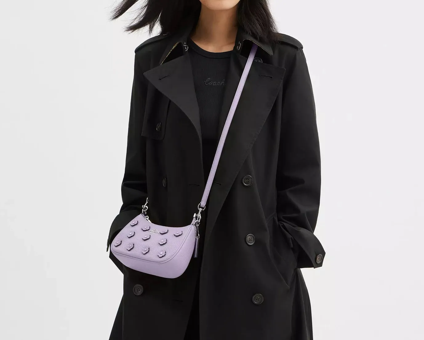Teri Mini Crossbody Bag With Floral Applique Lilac Coach