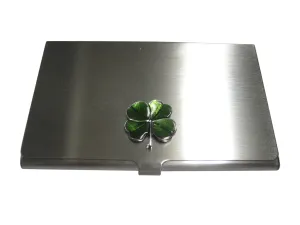 Textured Lucky Green Four Leaf Clover Business Card Holder