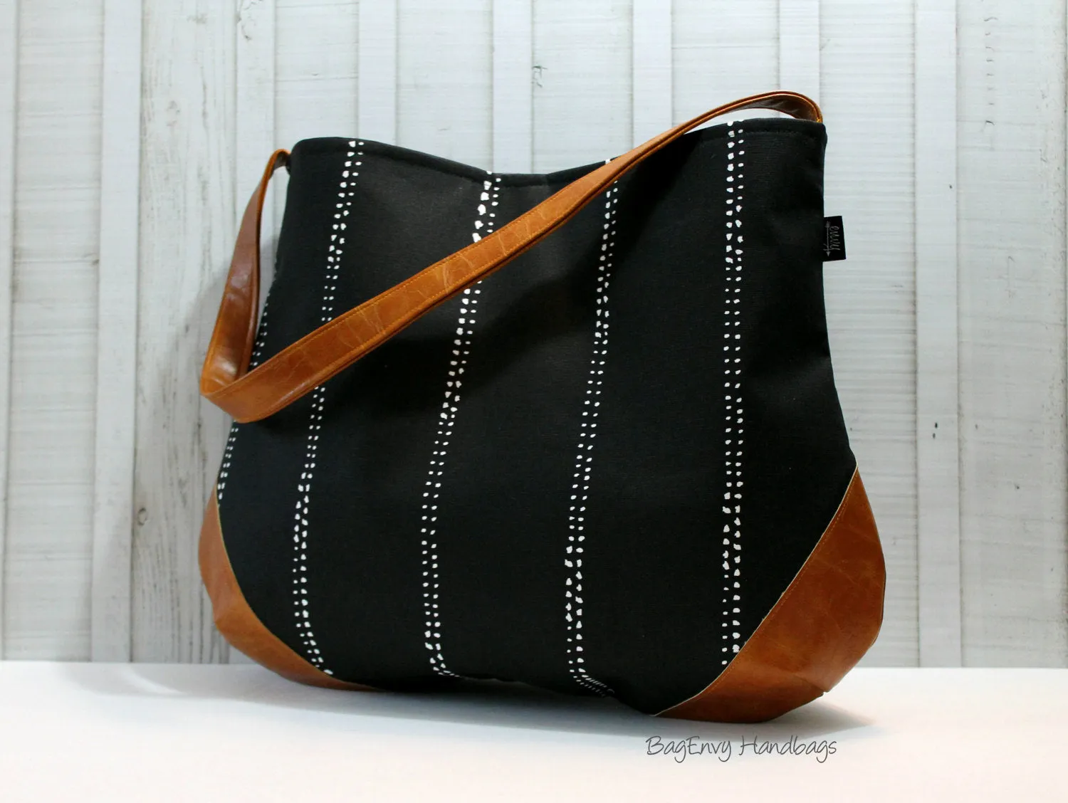 The Snoho Slouch Bag - Beaded Stripes in Black with Vegan Leather