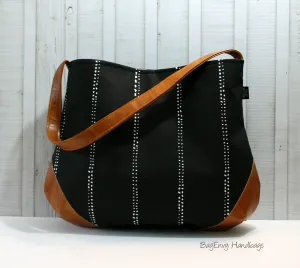 The Snoho Slouch Bag - Beaded Stripes in Black with Vegan Leather