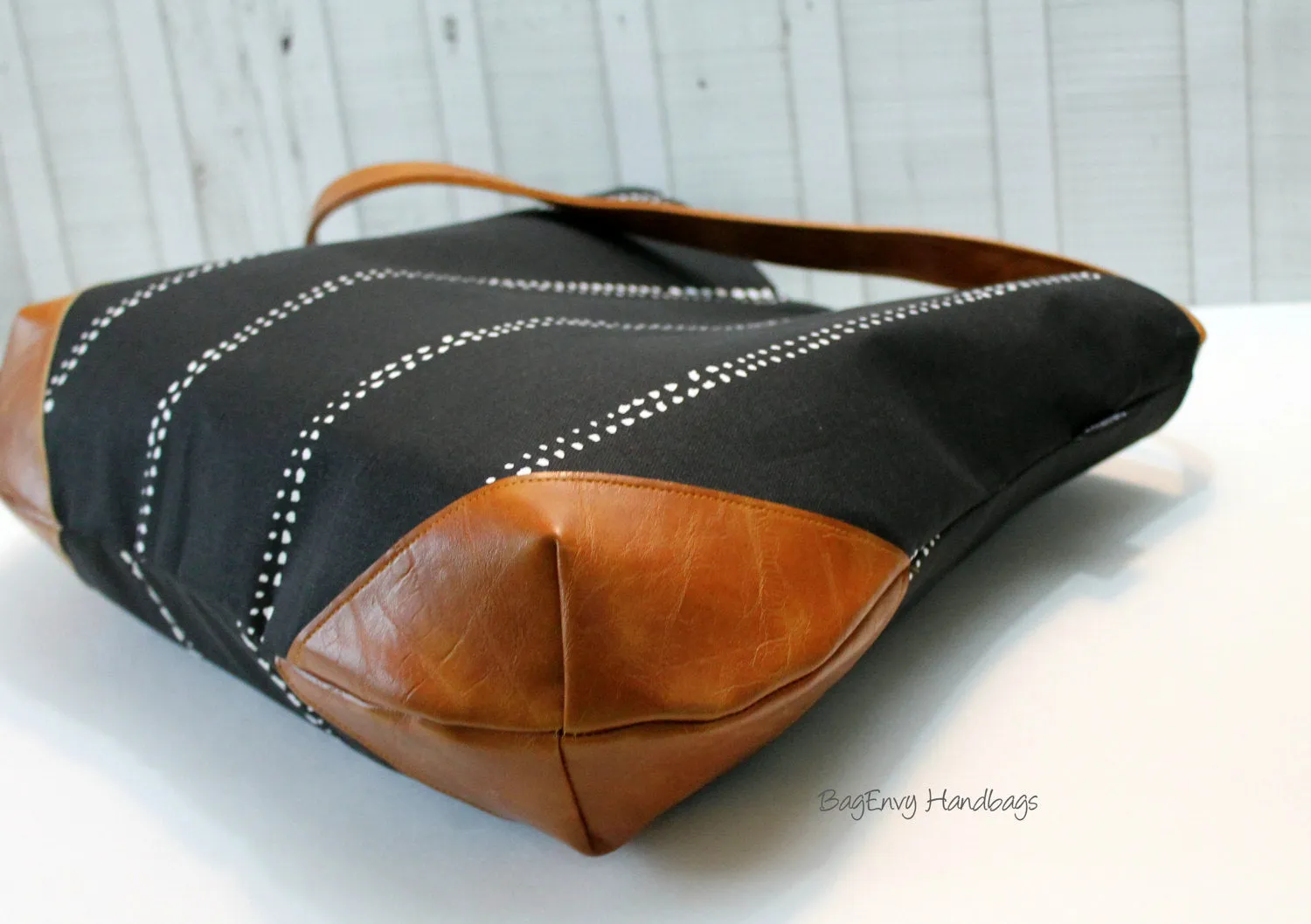 The Snoho Slouch Bag - Beaded Stripes in Black with Vegan Leather