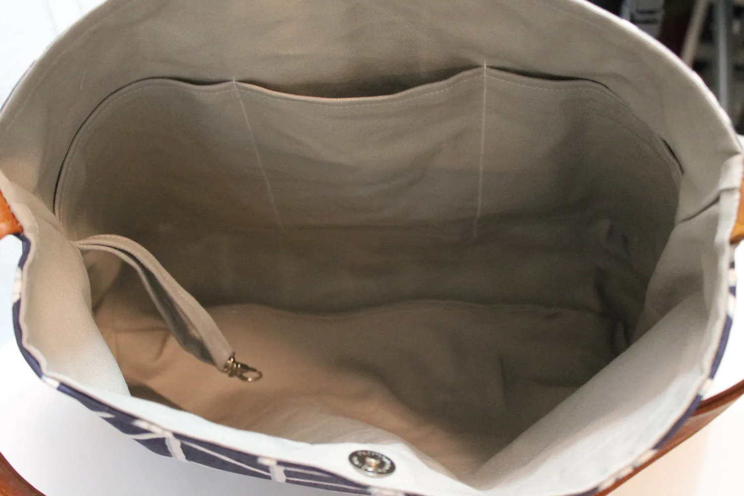 The Snoho Slouch Bag - Black and White Stripe with Vegan Leather