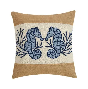 Two Seahorses Burlap Hook Pillow