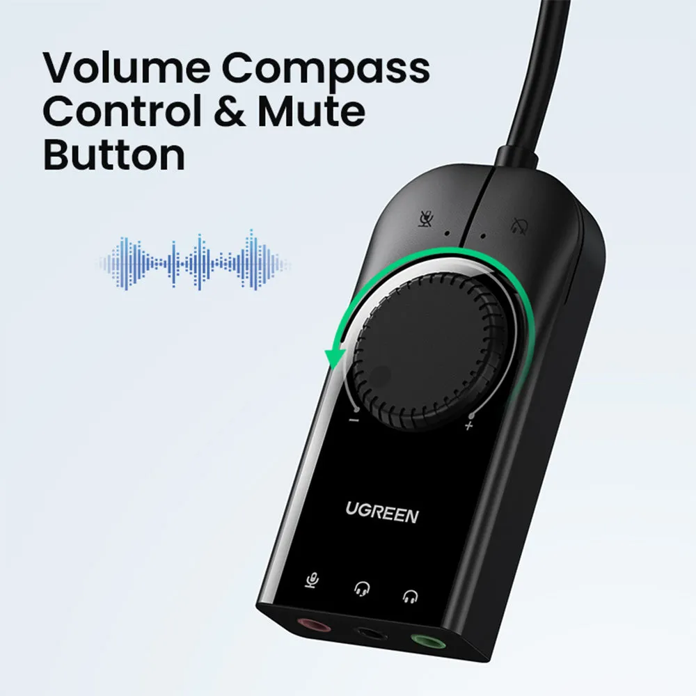 UGREEN CM129 USB External Stereo Sound Card Adapter - 15cm Black