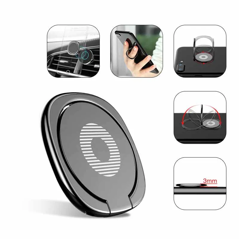Universal Metal Bracket 360 Flexible Rotation Finger Ring Phone Stand Desktop Stand Gun black