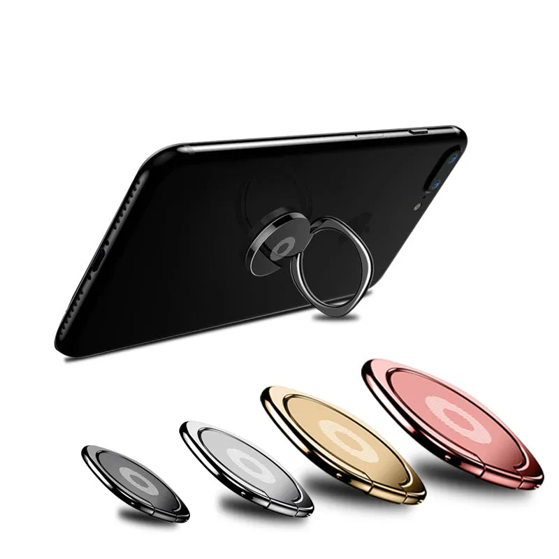 Universal Metal Bracket 360 Flexible Rotation Finger Ring Phone Stand Desktop Stand Gun black