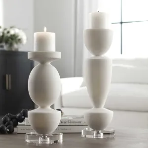 Uttermost Lido Sculptural Ivory Stone and Crystal Set of 2 Candle Holders ~ Candles Included