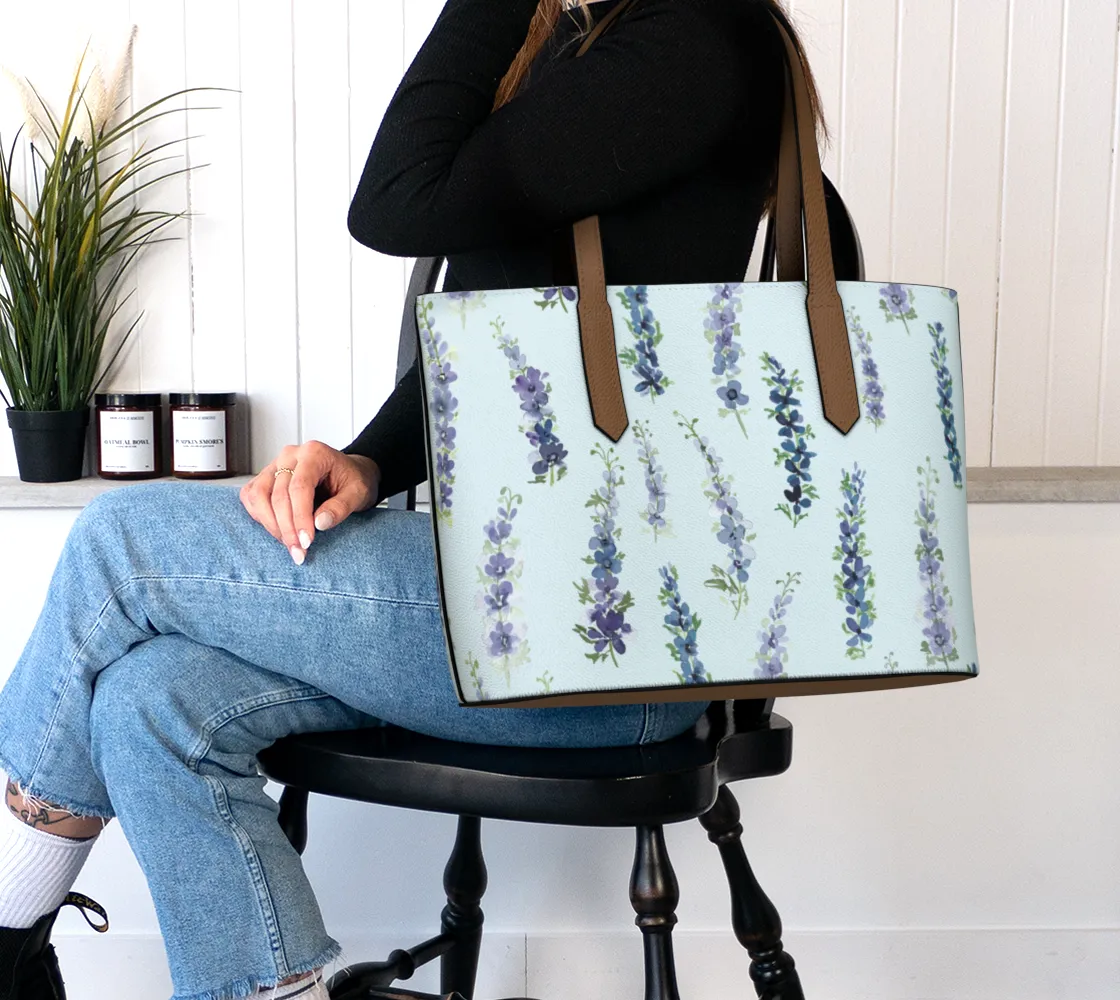 Vegan Leather Carryall Tote – Delphinium on Barely Blue