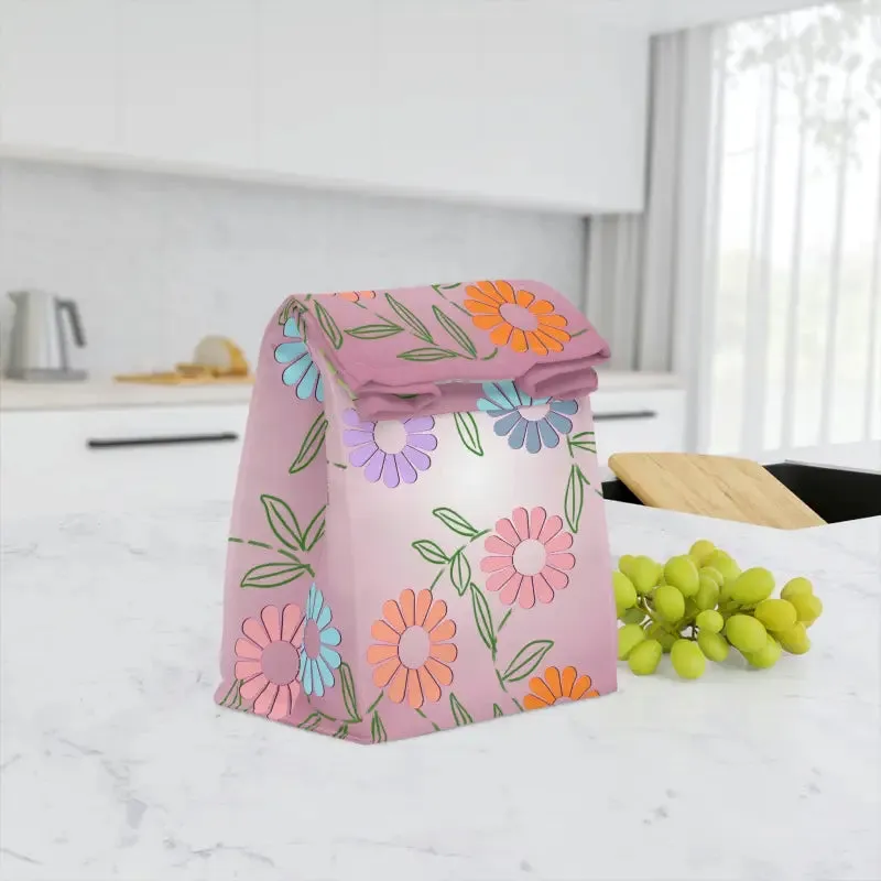 Vibrant Floral Polyester Lunch Bag for Kids and Adults