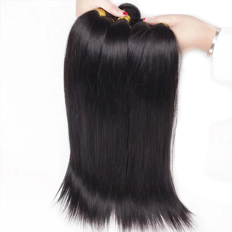 Wavymy Straight Human Hair Weave 4 Bundles with 5x5 Lace Closure