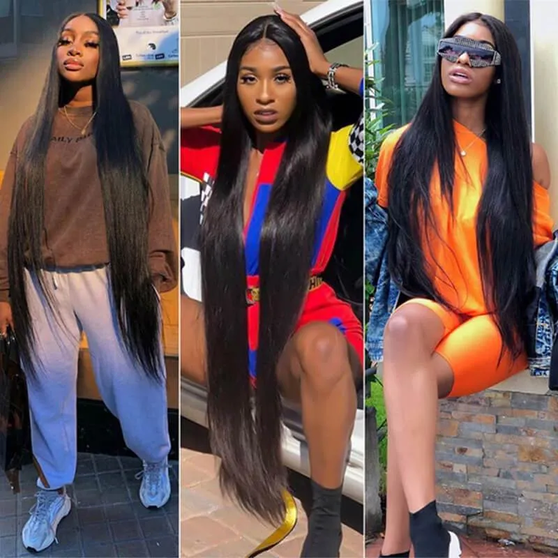 Wavymy Straight Human Hair Weave 4 Bundles with 5x5 Lace Closure