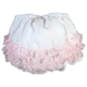 White Diaper Cover with Pink Ruffled Lace