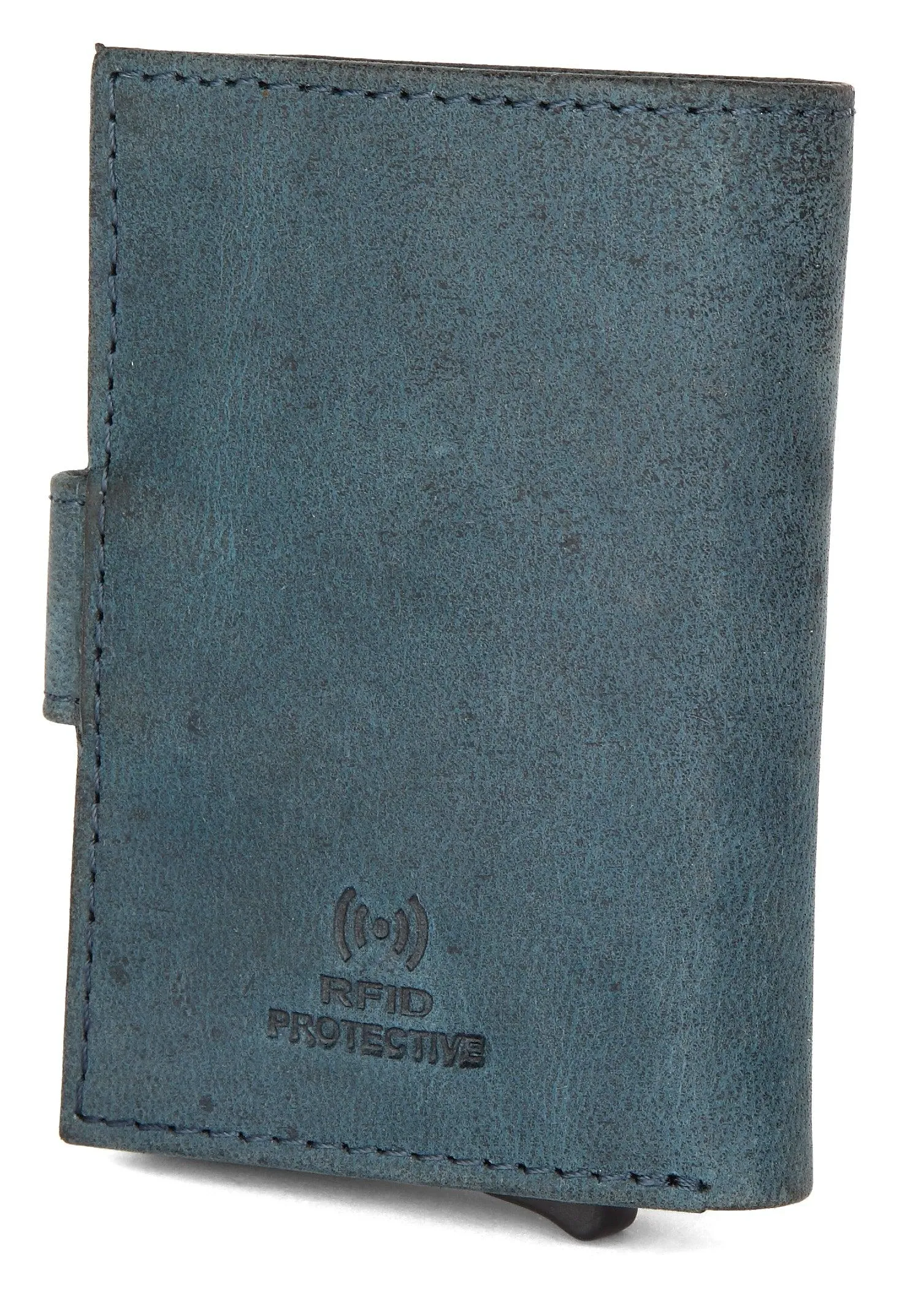 WildHorn® RFID Protected Unisex Genuine Leather Card Holder (Blue Hunter)