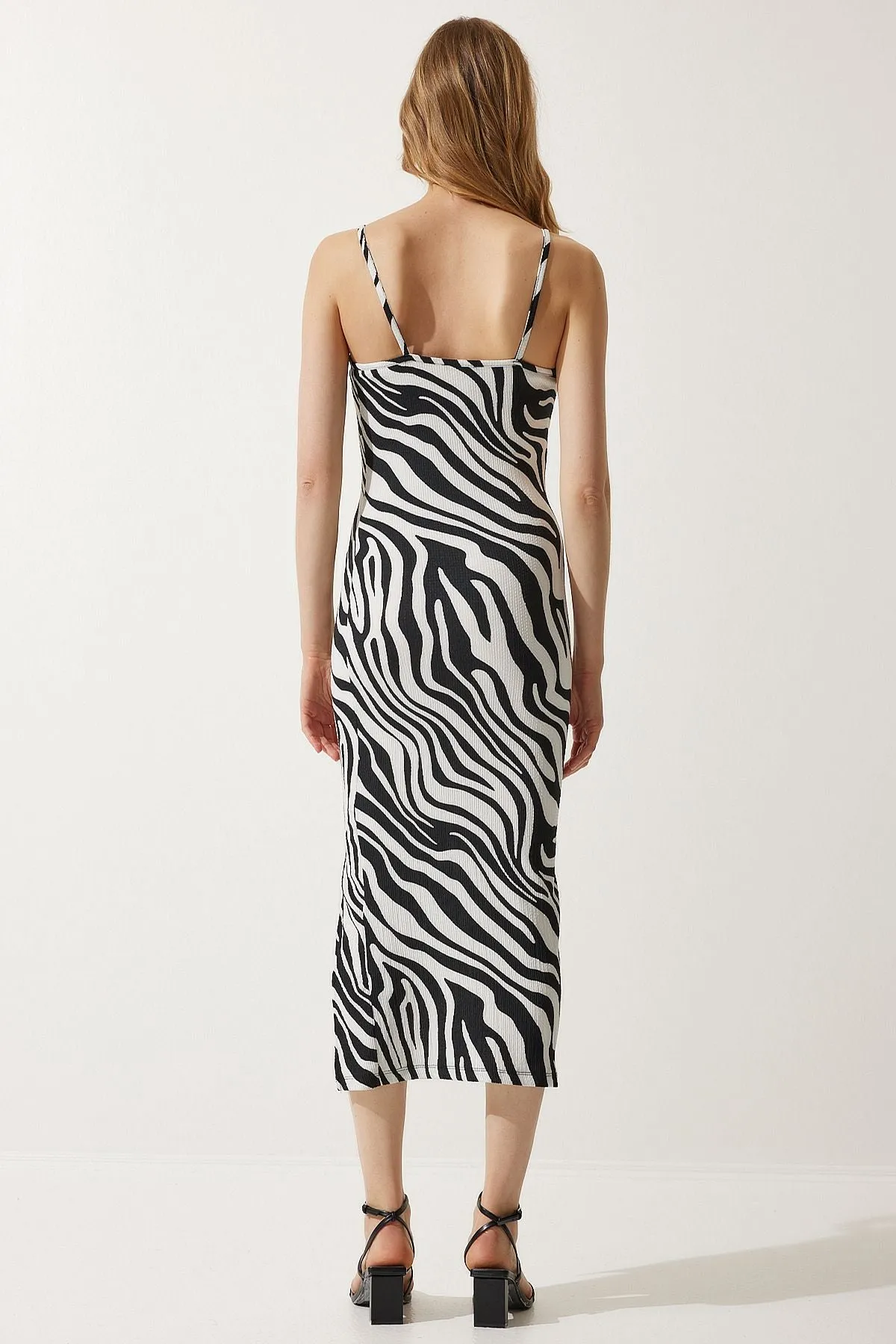 Woman Black and White Patterned Summer Summer Knitting Dress FF00158