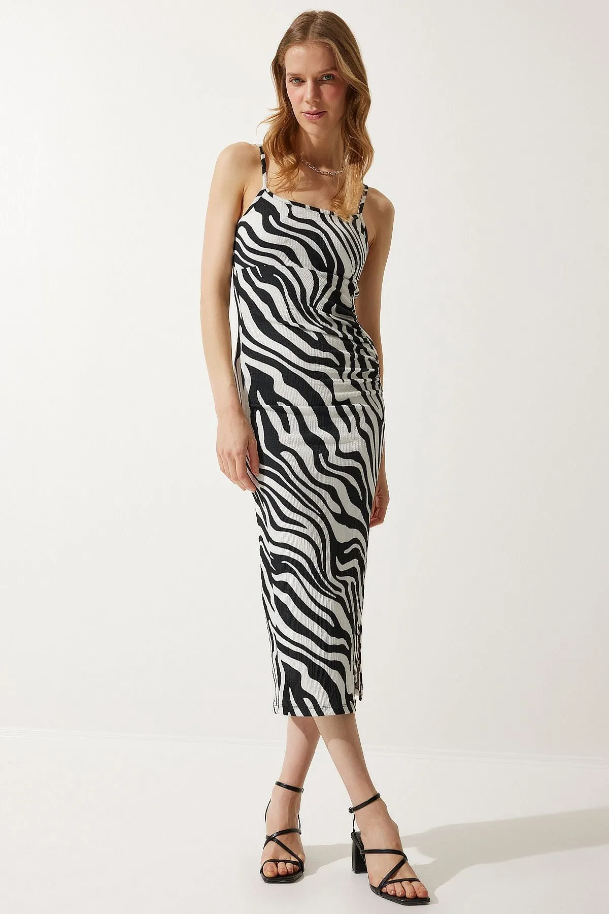 Woman Black and White Patterned Summer Summer Knitting Dress FF00158