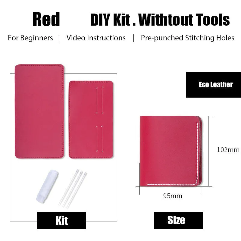 Womens Leather Small Wallet Kit DIY Red Leather Slim Wallets Kit DIY Eco Leather Project DIY Leather Kit