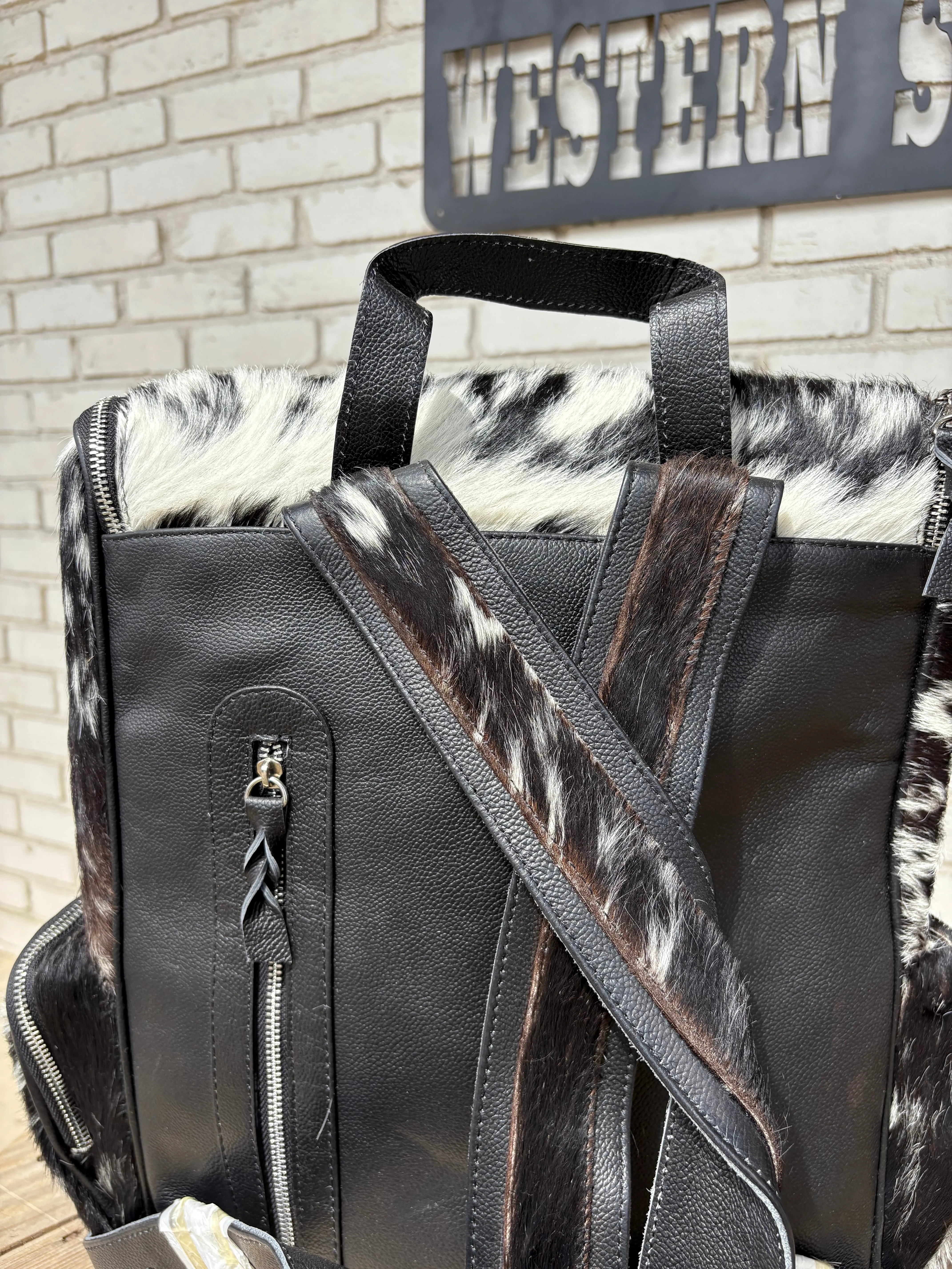 XL Cowhide   Black Leather Backpack
